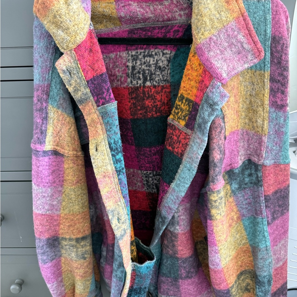 Colorful Plaid Open Front Cardigan